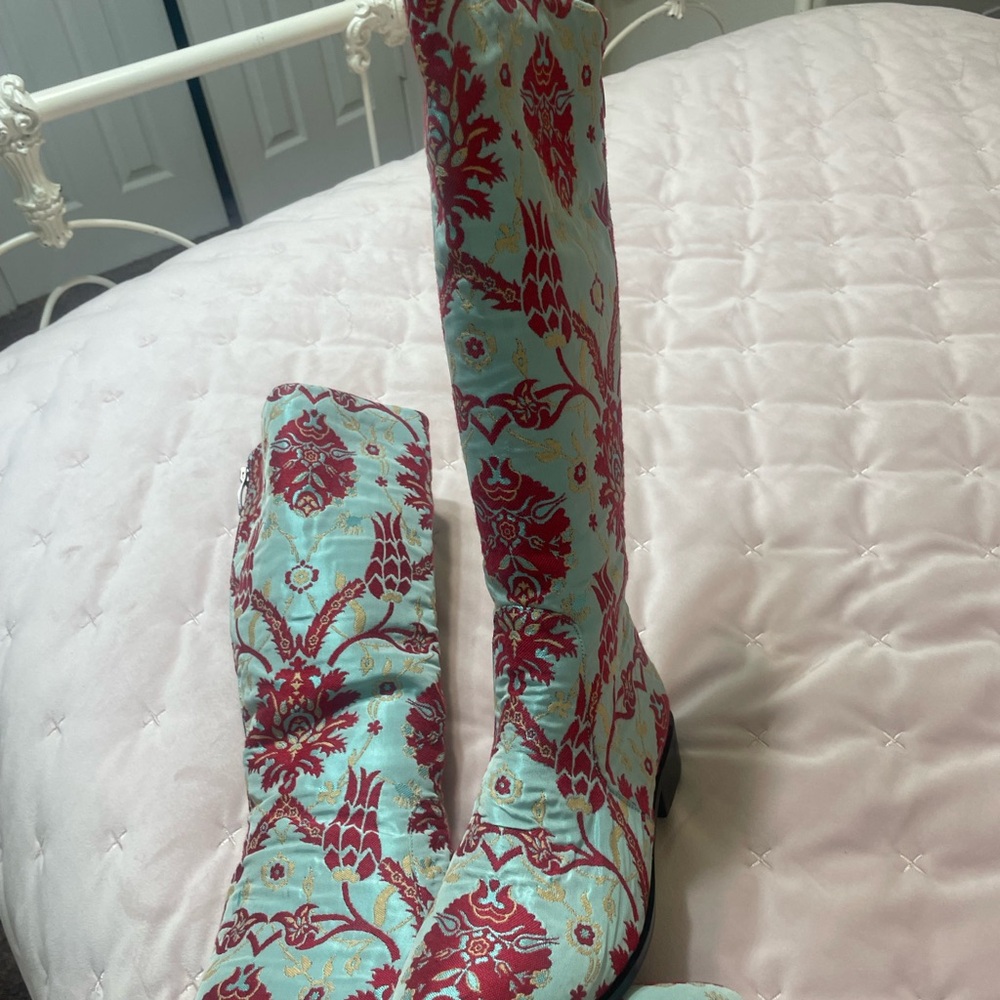 Bora Bora Riding High Knee Boot - Aqua Blue & Red - Picture 3 of 8